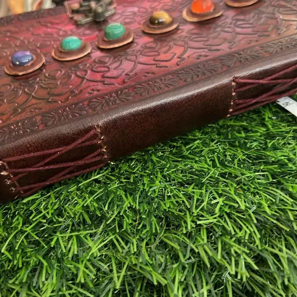 Leather Bound Journal With Stones and Crystals New!